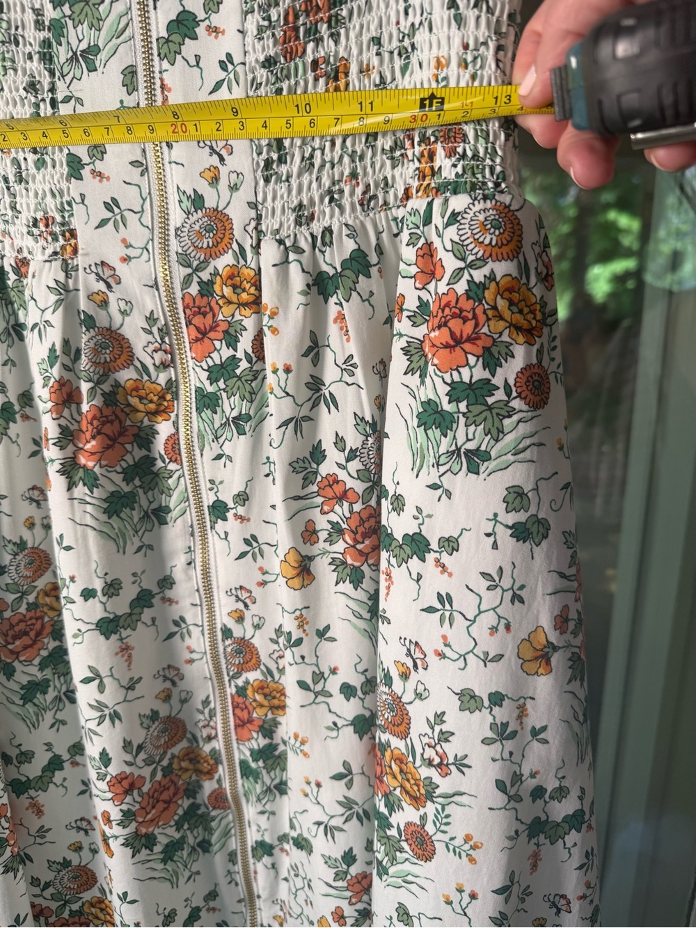 Anthropologie Cottage Garden Floral Gold Zipper Front Dress w Yellow Rust Blooms - Picture 8 of 11